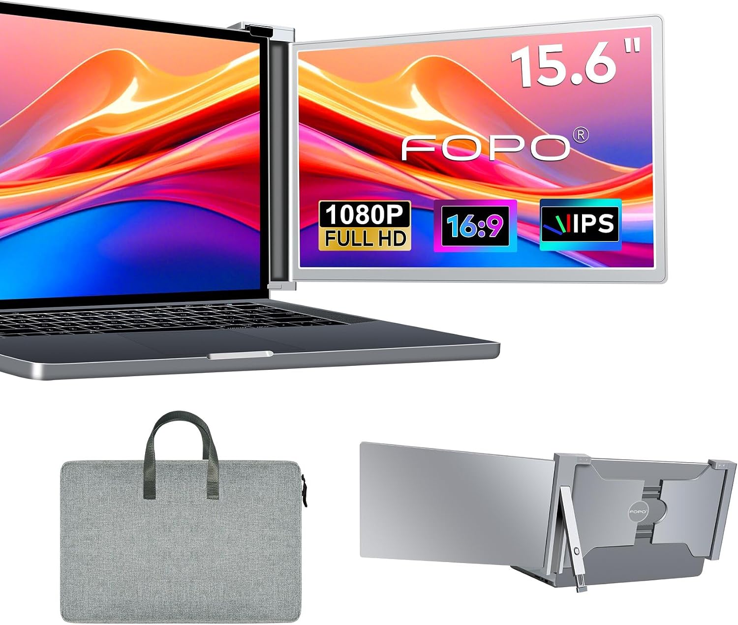 15.6' Laptop Screen Extender Monitor Portable FHD 1080P IPS, Dual Monitor Extender for 13'-17.3' Laptops, Compatible with MacOS, Windows
