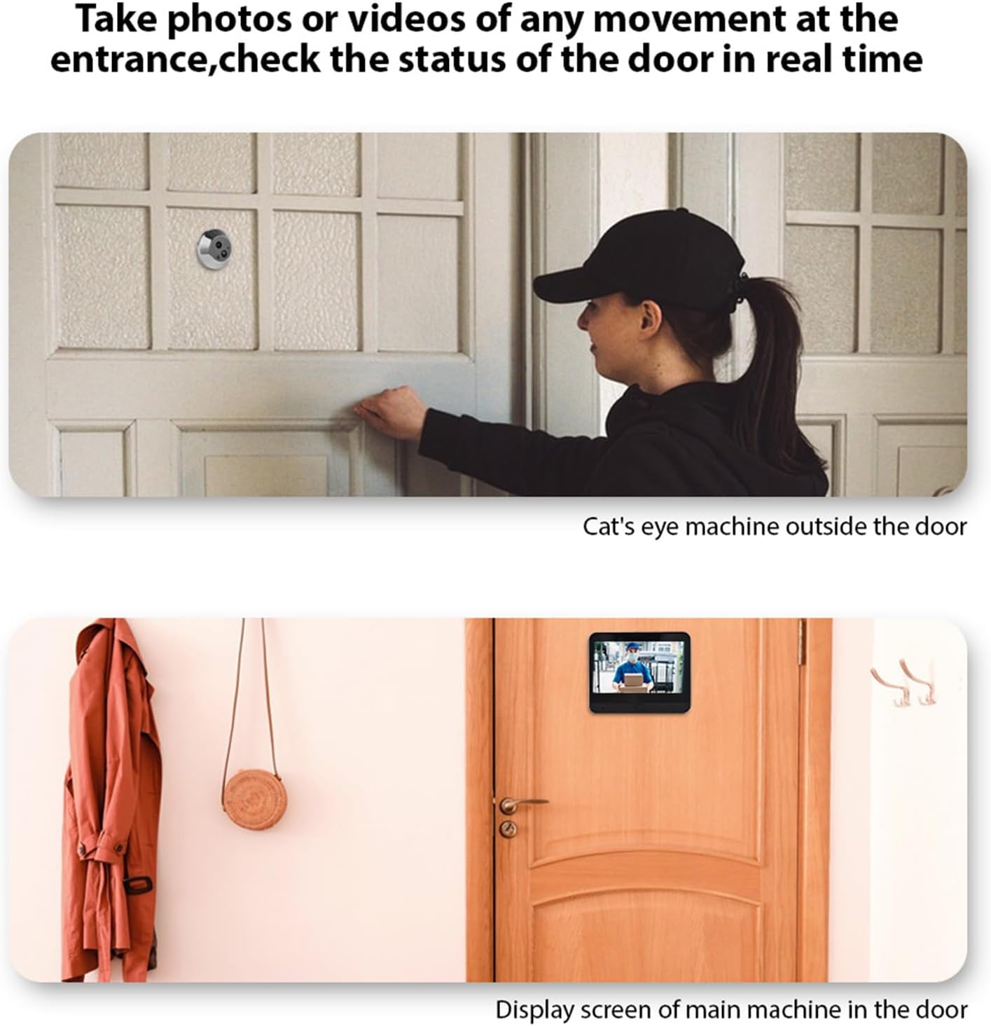 Smart Video Doorbell Camera, WiFi Door Peephole Camera with 4.3in Display Monitor, Tuya APP Wireless Digital Door Viewer, Smart Motion Detection, Night Vision, Rechargeable 5000Ah Battery