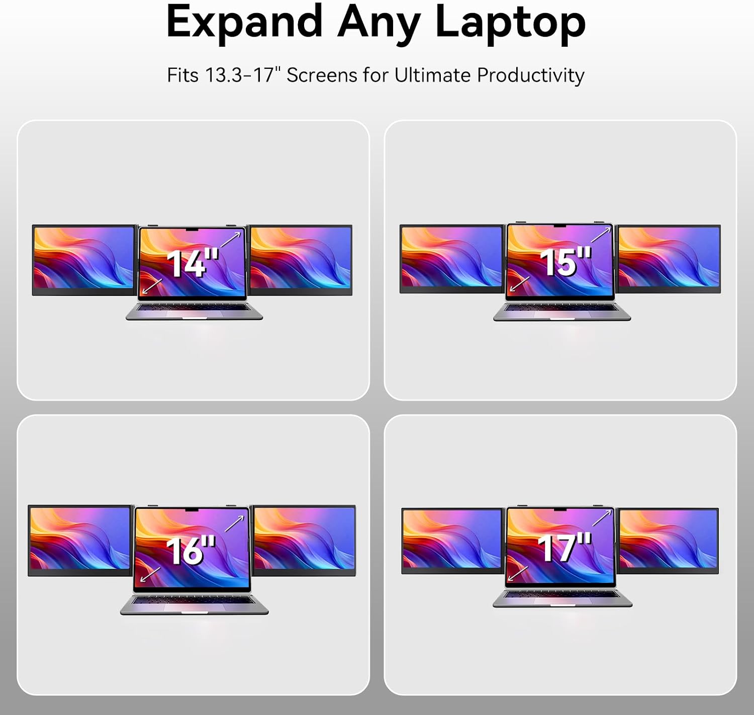 BOSII Laptop Screen Extender One Cable - Triple 14' Ultra Thin IPS FHD 1080P Portable Monitor for 13.3'-17' Laptops Compatible with Windows Mac Travel Work