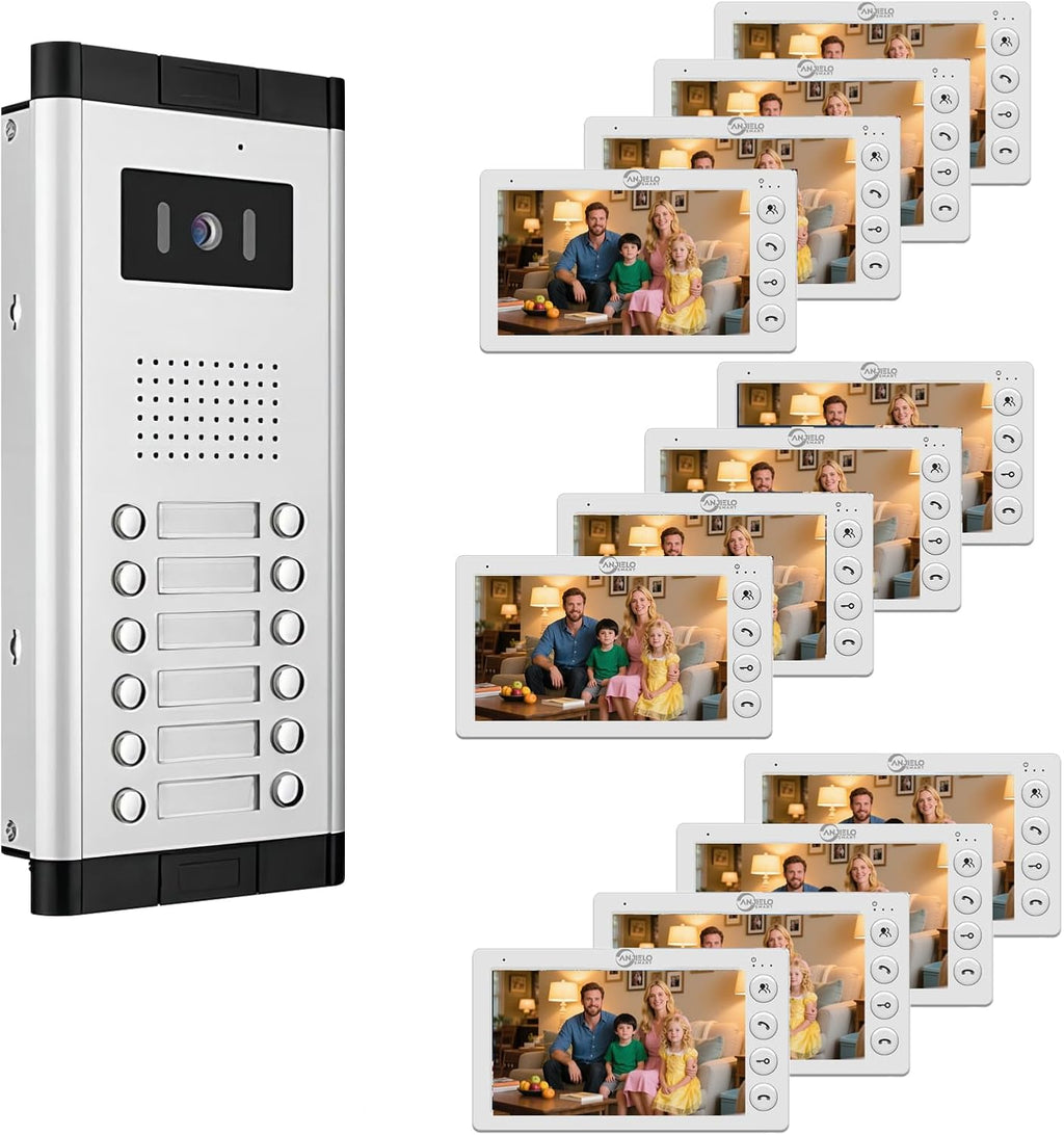 Wired Video Apartment Intercom System,2/3/4/5/6/8/10/12 Units Family 7 inch Monitor Video Door Phone Kit,Indoor Outdoor Video Doorbell,2 Way Audio for Home (1 Doorbell + 12 Monitor)