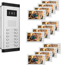 Wired Video Apartment Intercom System,2/3/4/5/6/8/10/12 Units Family 7 inch Monitor Video Door Phone Kit,Indoor Outdoor Video Doorbell,2 Way Audio for Home (1 Doorbell + 12 Monitor)