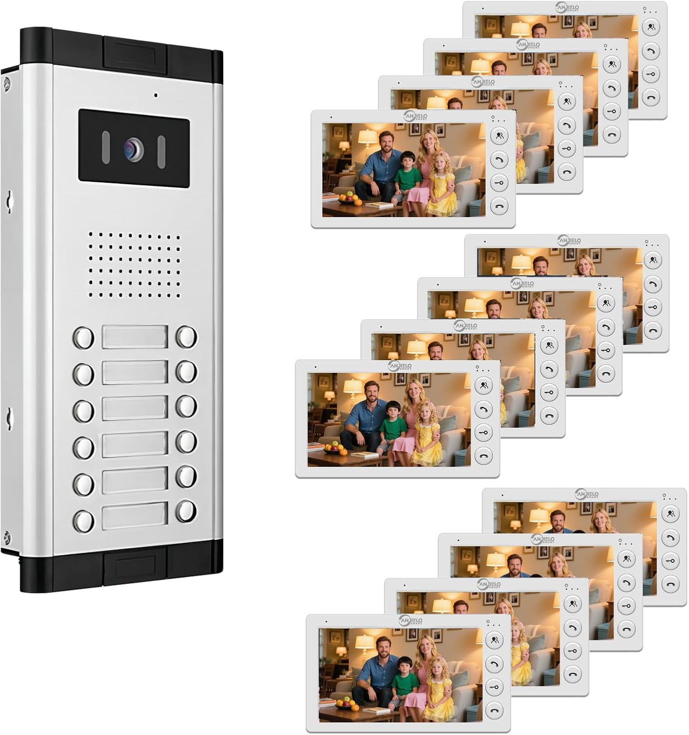 Wired Video Apartment Intercom System,2/3/4/5/6/8/10/12 Units Family 7 inch Monitor Video Door Phone Kit,Indoor Outdoor Video Doorbell,2 Way Audio for Home (1 Doorbell + 12 Monitor)