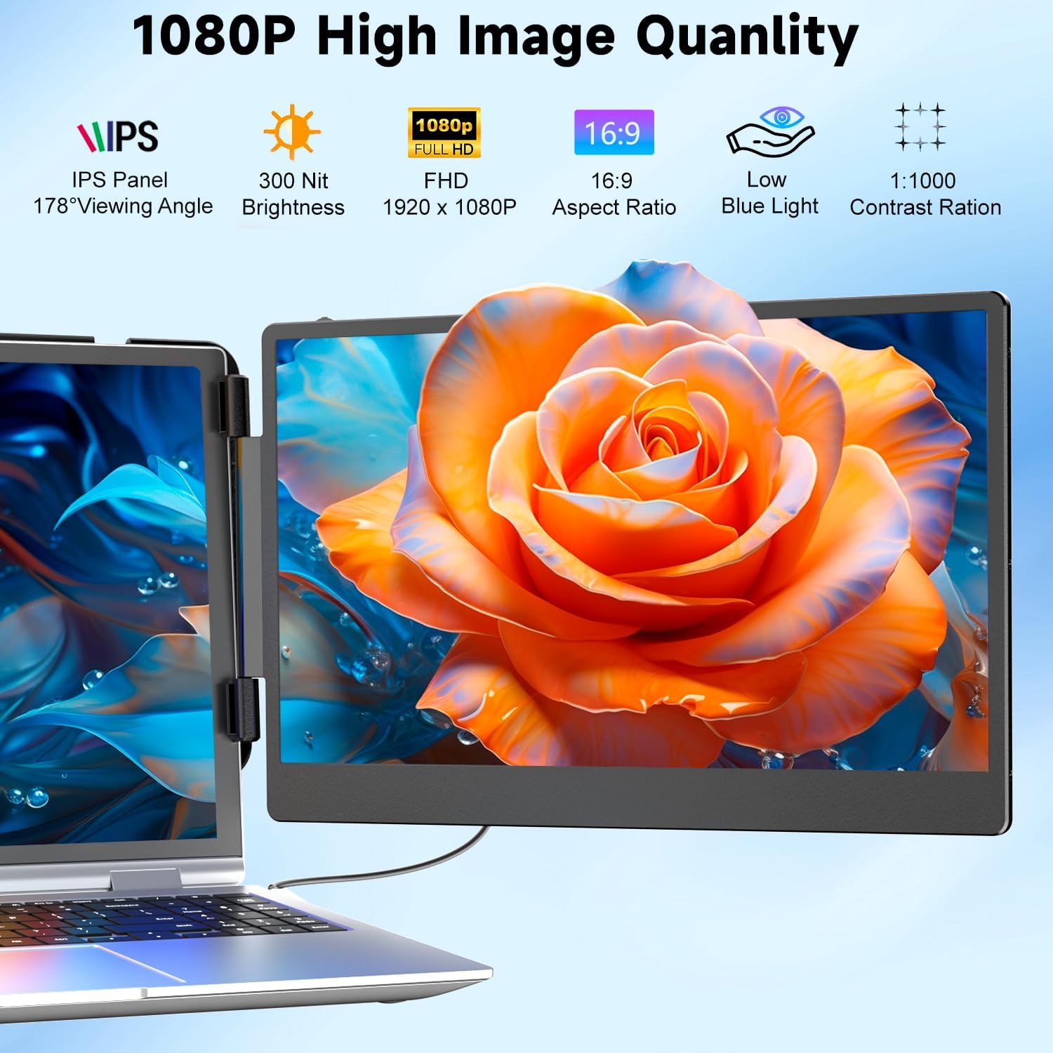 KEFEYA Laptop Screen Extender, 14' Portable Monitor for Laptops 13-17', 1080P FHD IPS Monitor Extender for Laptop with USB-C/HDMI Port, Plug n Play for Windows/Chrome/Mac/Switch/PS5