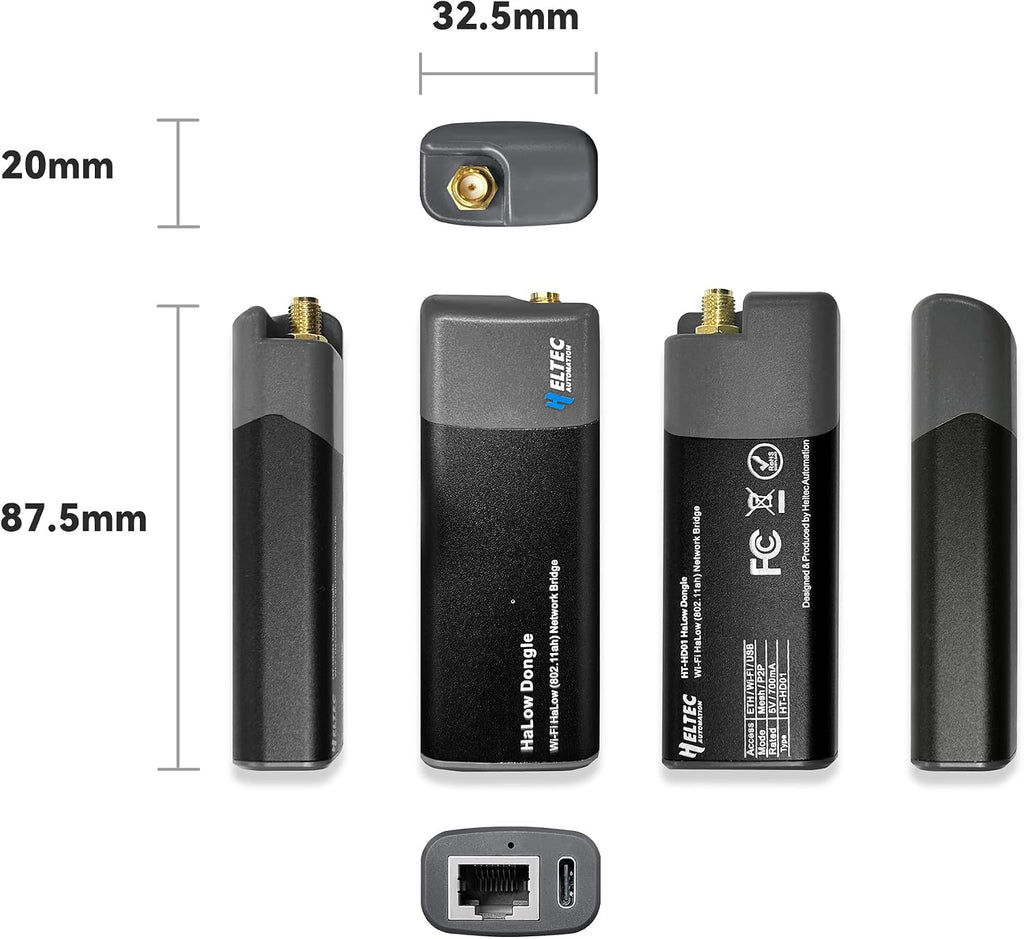 Heltec Wi-Fi HaLow Dongle WiFi Extender Signal Booster Wireless Bridge 802.11ah Network Booster Long Range Wireless Access WiFi Extender Ethernet Bridge Repeater (AP+STA Pair Set)