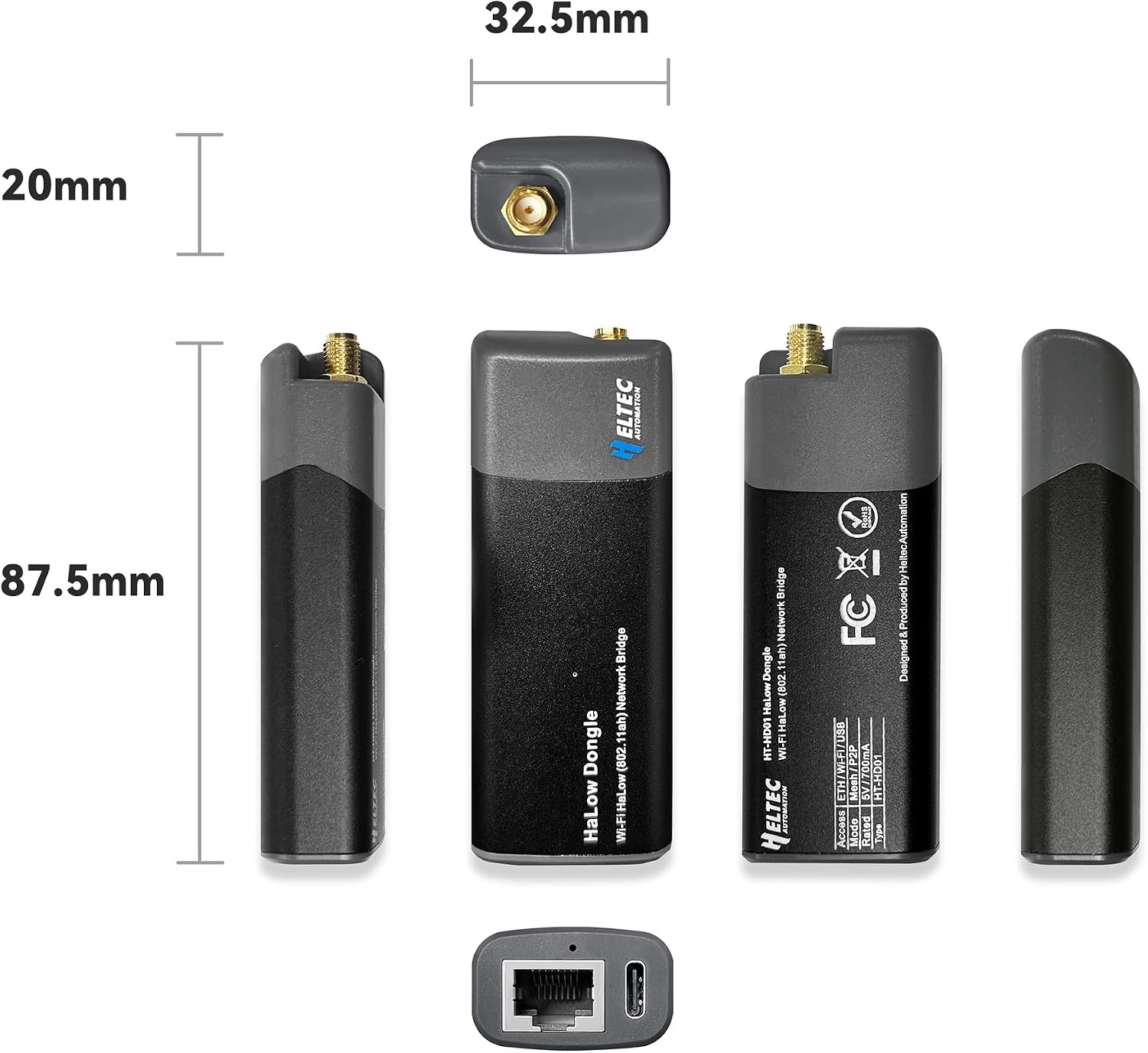 Heltec Wi-Fi HaLow Dongle WiFi Extender Signal Booster Wireless Bridge 802.11ah Network Booster Long Range Wireless Access WiFi Extender Ethernet Bridge Repeater (AP+STA Pair Set)