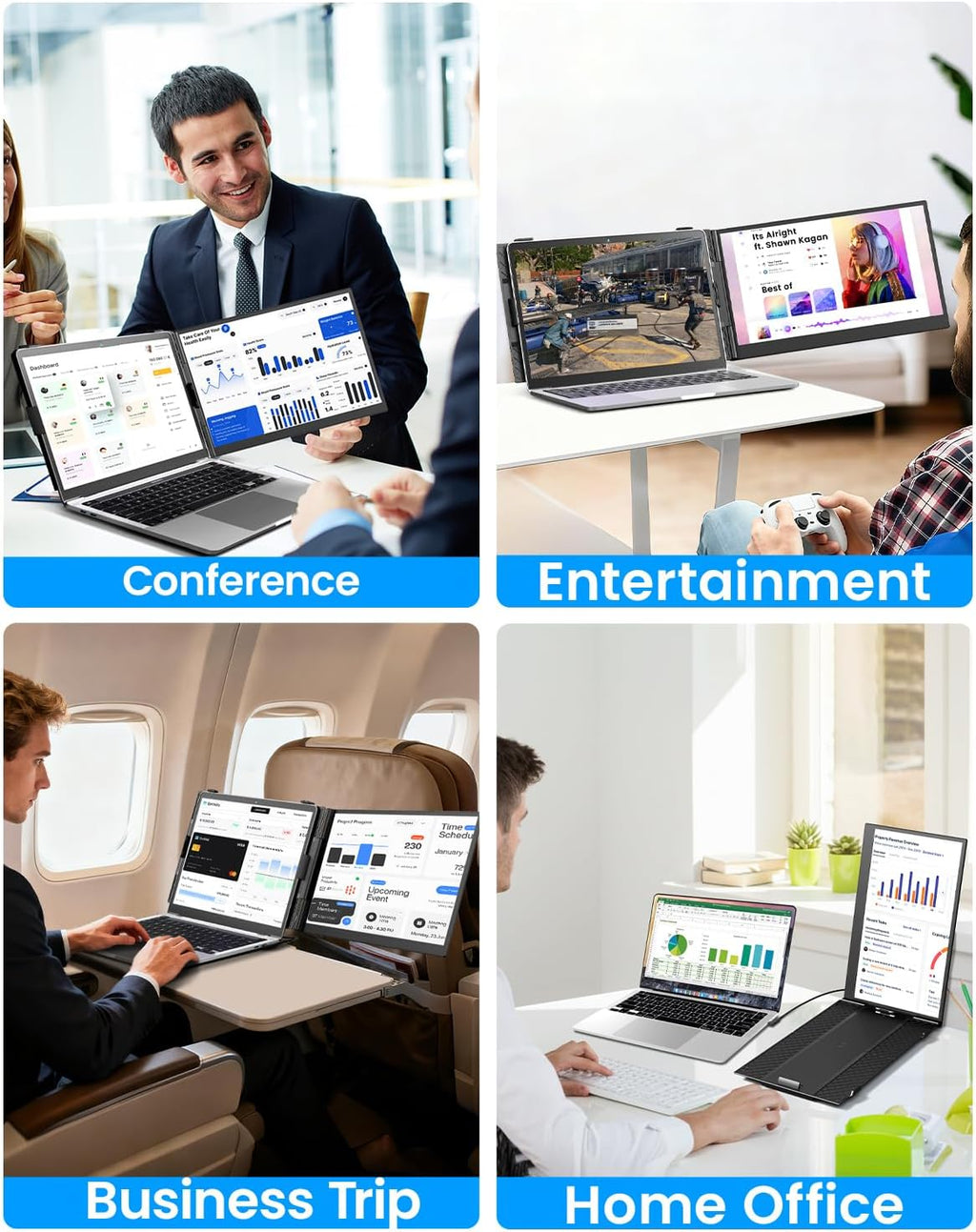 Cevaton Laptop Screen Extender, 14.1' Ultra-Slim & Lightweight Portable Monitor for 13'-17' Laptops, 1080P FHD Dual Monitor, One Cable Connection, Compatible with Wins/Mac/Android/Linux/Chrome