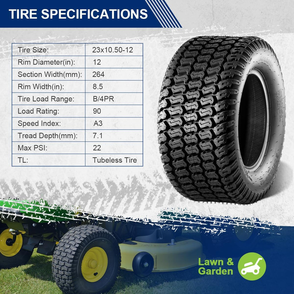 MaxAuto 2PCS 23x10.50-12 Turf Tires 23x10.5x12 Lawn Mower Golf Cart Garden Tractor Tire, 4PR Tubeless