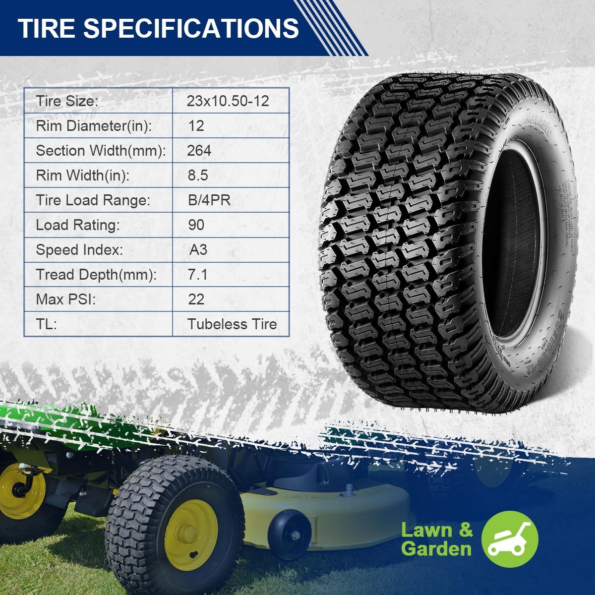 MaxAuto 2PCS 23x10.50-12 Turf Tires 23x10.5x12 Lawn Mower Golf Cart Garden Tractor Tire, 4PR Tubeless