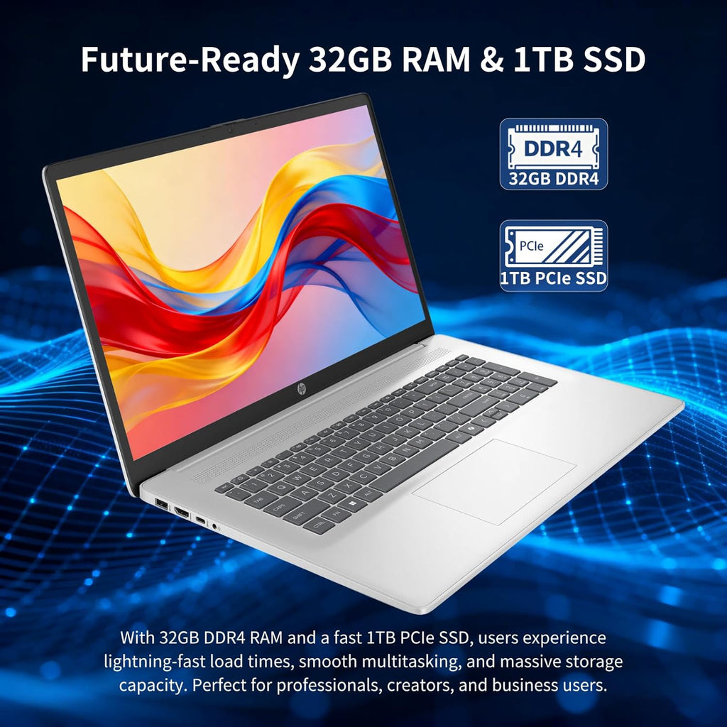 HP 17 inch Touchscreen Laptop Computer, 32GB RAM, 1TB SSD, 17.3' HD+ Touch, Intel 10 Core i7 1355U, Backlit Keyboard, Copilot AI, Wi-Fi 6, Windows 11 Pro, Long Battery Life, Laptop for Business