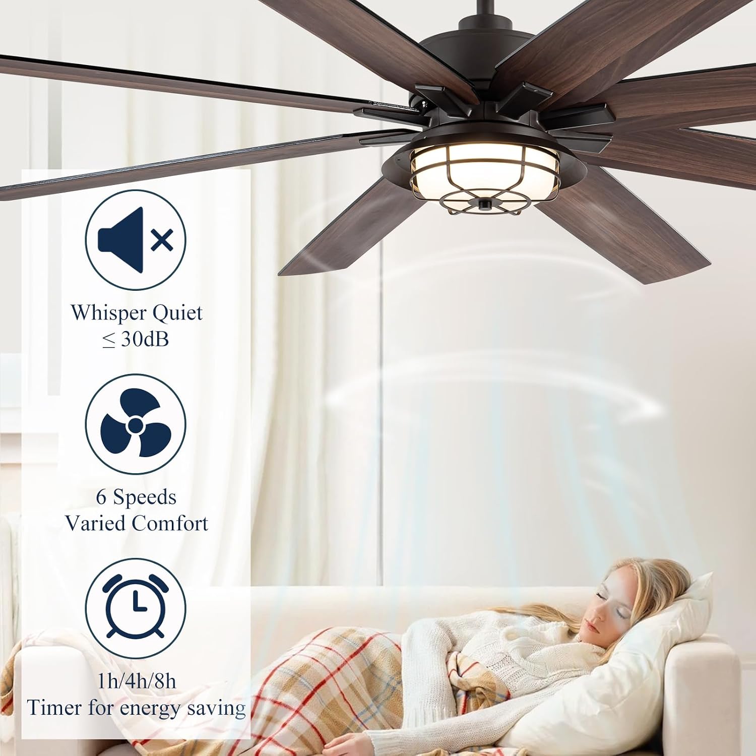 NORFOLK Outdoor Ceiling Fans with Lights, Waterproof Ceiling Fan and Remote for patios, 3 Color LED Lighting for Patios, Gazebos and Indoor, Wet Rated Farmhouse Style (60 Inch)