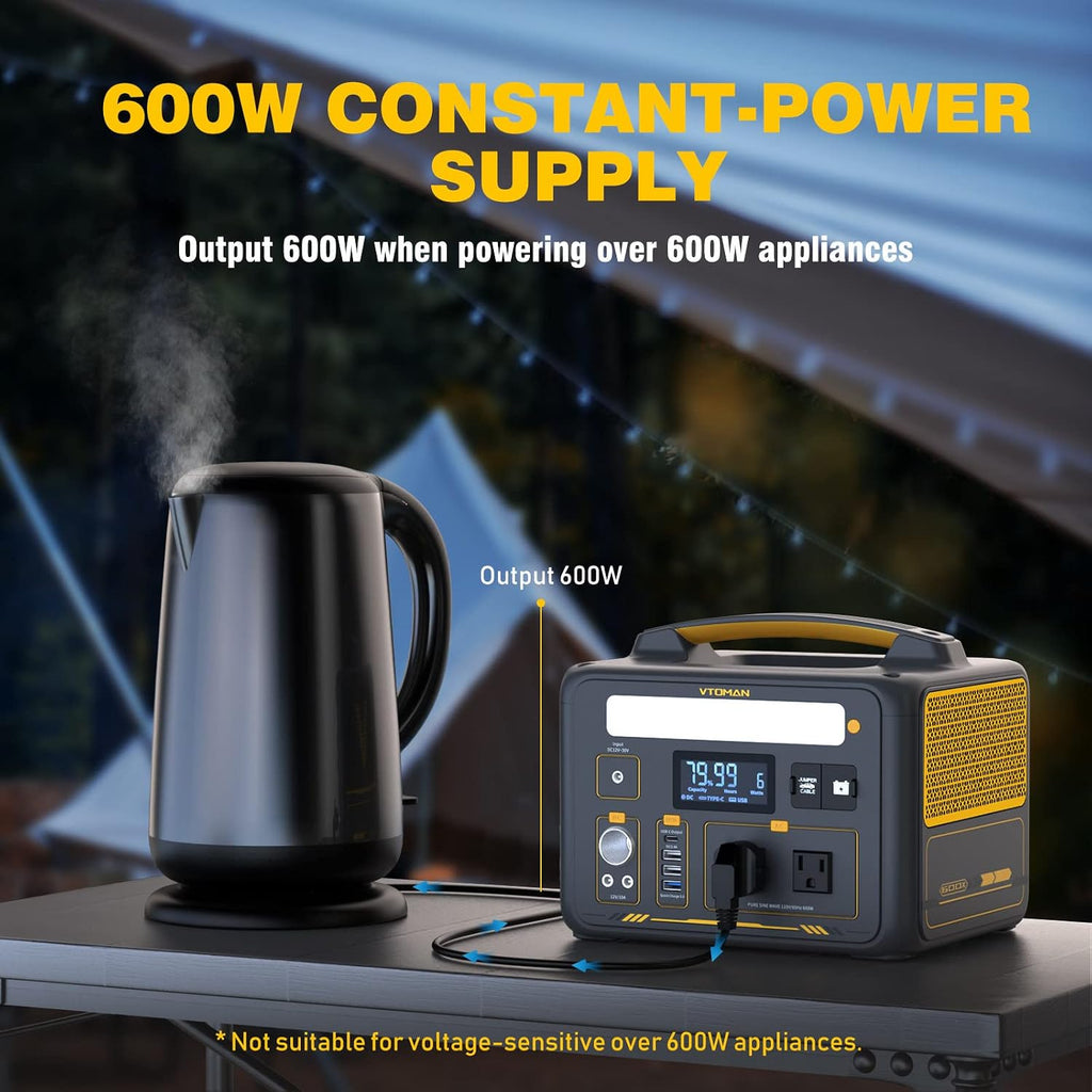 VTOMAN 600W Portable Power Station with 110W Panel, 299Wh Battery Powered Station for Camping, Road Trip, Fishing, Home Backup, Emergency