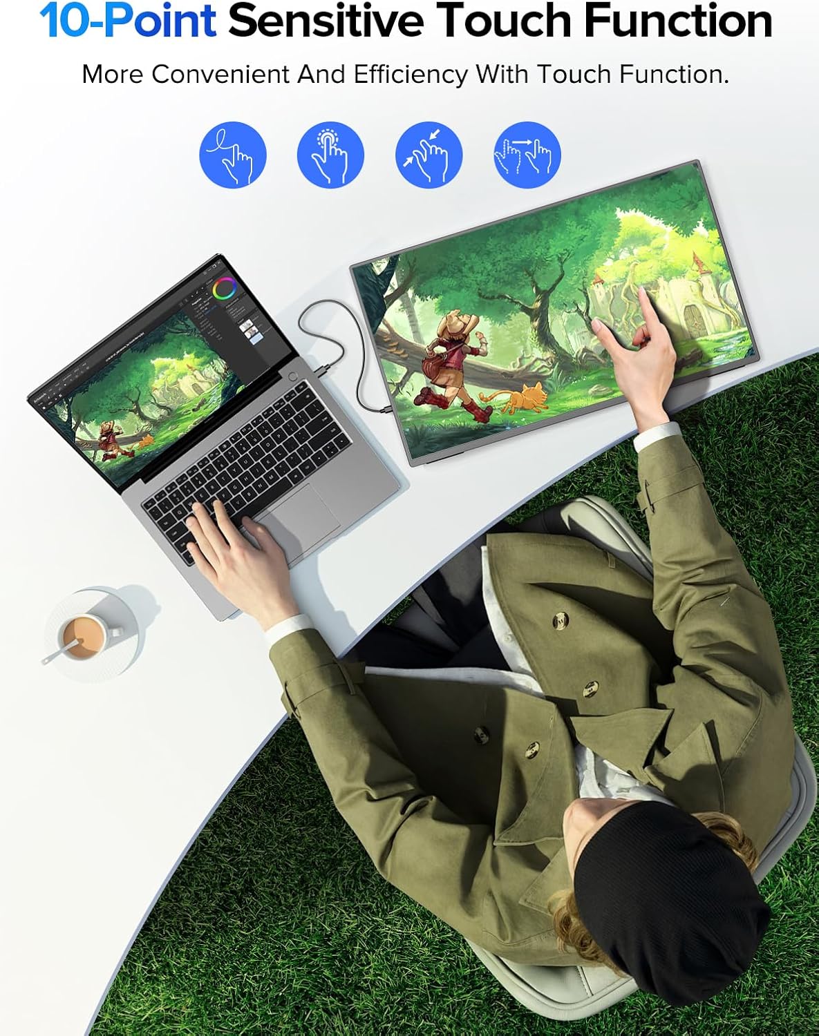 UPERFECT QLED Portable Monitor Touchscreen 24.5'' 165Hz Gaming Monitor 2K 125% sRGB 2000:1, FreeSync 0.1ms, Built-in 180° Adjustable Stand/VESA, USB-C HDMI Second Screen for Laptop PC Game Console