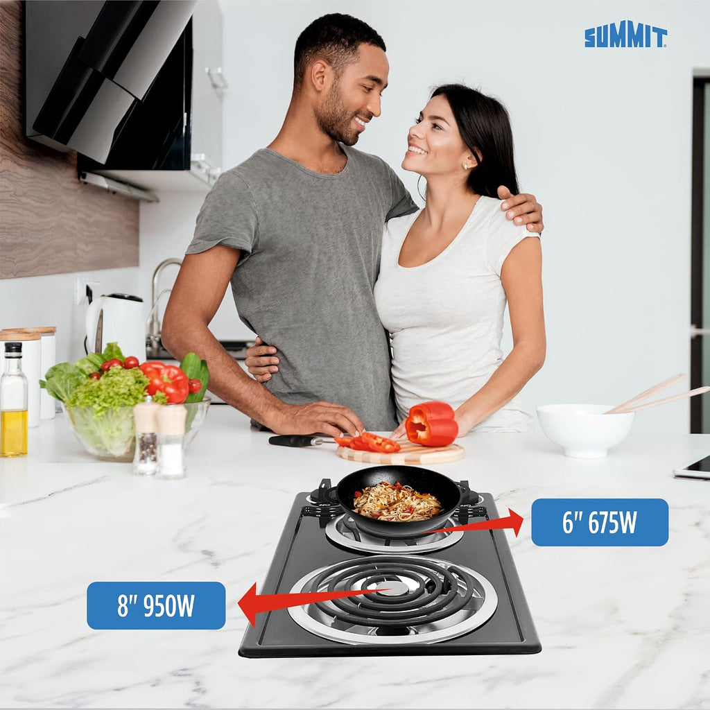 Summit 12' 2 Burner Electric Cooktop. 115 Volt Coil Electric Cooktop, ADA compliant, Black- CCE212BL