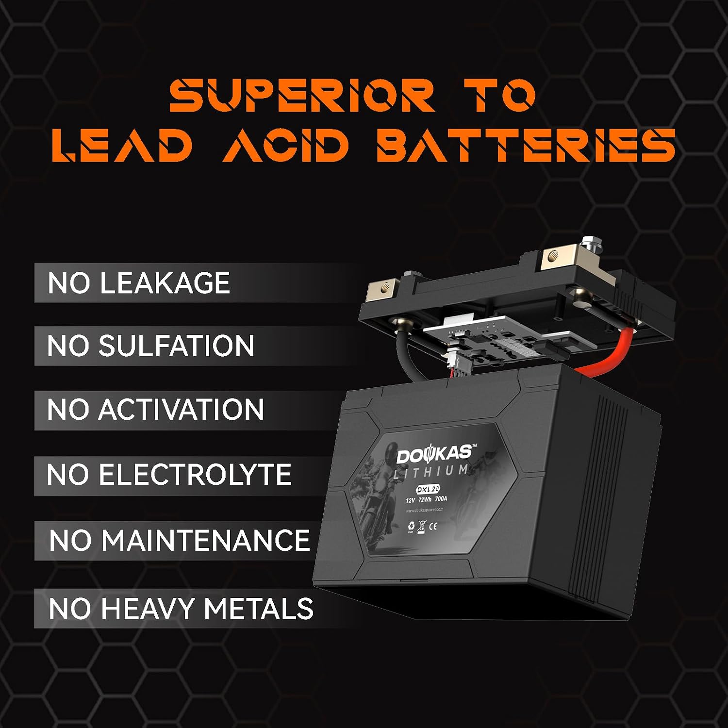 DKL20 YTX20L-BS 700A LiFePO4 Motorcycle Lithium Battery, 12V 6Ah Powersports Battery, Compatible Jet Ski, ATV, Lawn Mower, Scooter, Generator Battery, Snowmobile