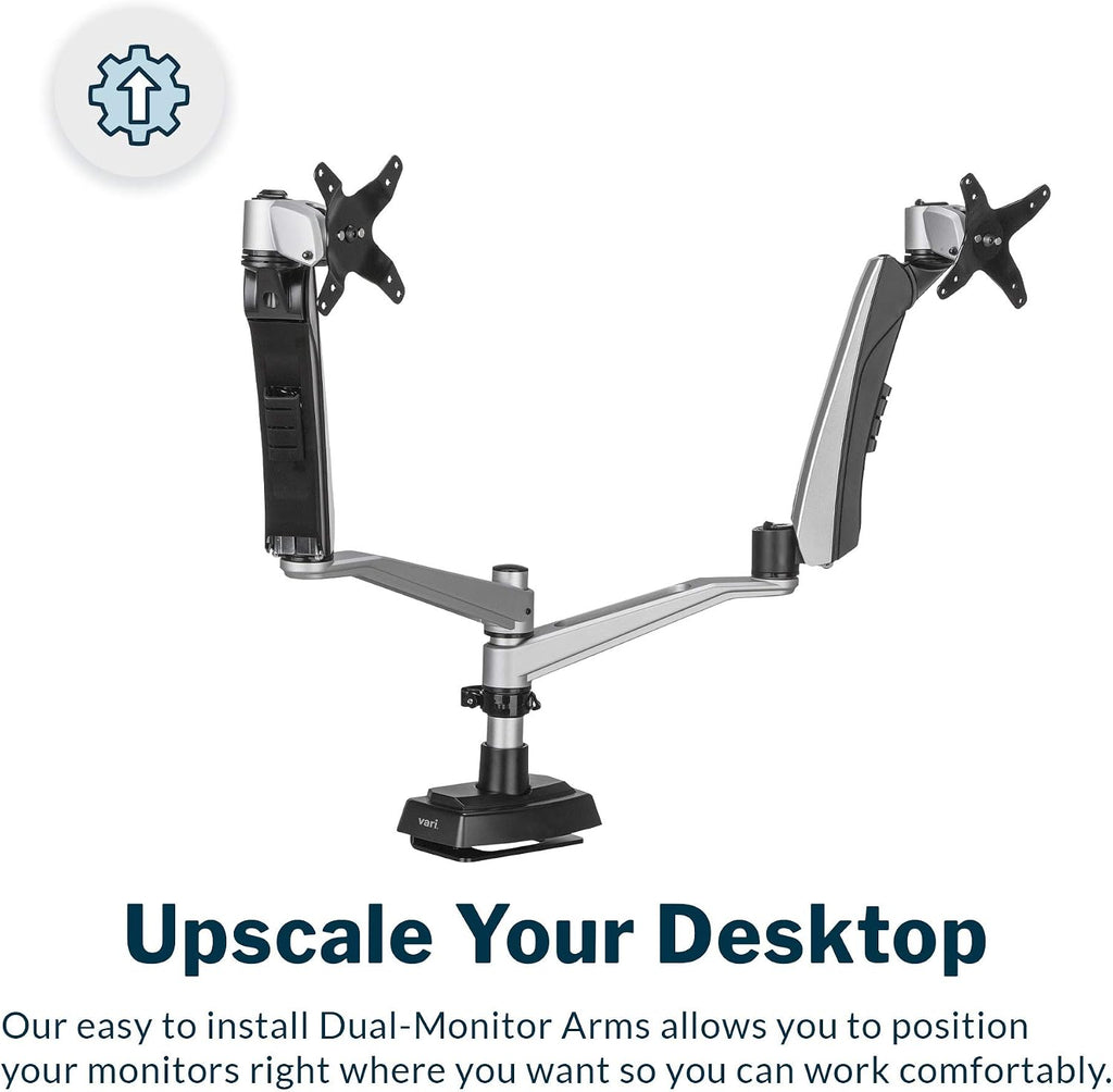 Vari Dual Monitor Arm - VESA Monitor Mount w/ 360 Degree Adjustment - Monitors up to 27 inches, 19.8 lbs - Double Monitor Arms with Full Adjustability - Computer Monitor Stand for Home or Office