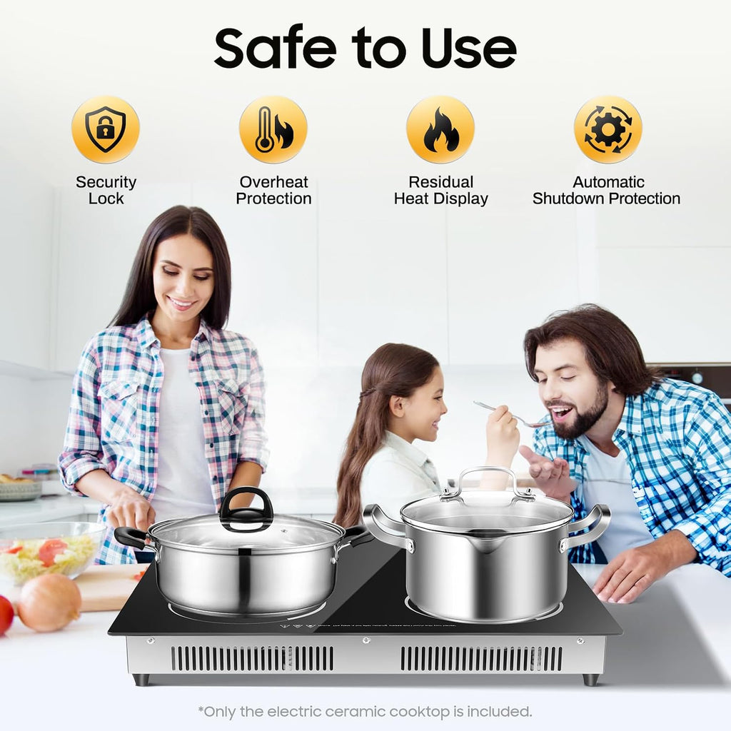 4 Burners Electric Ceramic Cooktop,110V Electric Stove Top Built-in Touch Control, 3000W 9 Heating Level Stove Countertop & Drop-in Cooktop W/Kid Safety Lock (No Plug)