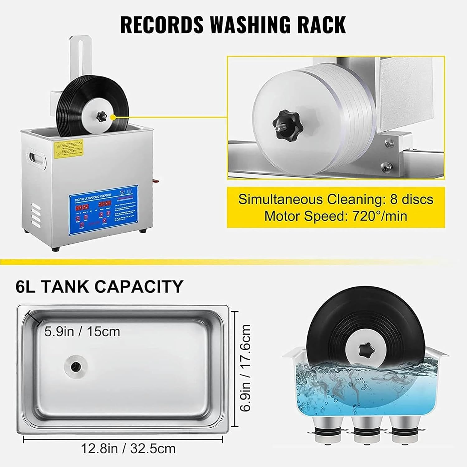 6 L Vinyl Ultrasonic Cleaner, 7-12-Inch Vinyl Ultrasonic Cleaning Machine, High Lp Album Cleaner, Record Washing Machine ~/