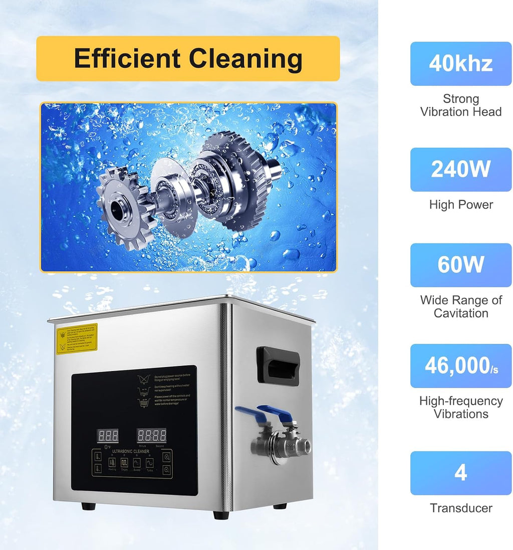 30L Ultrasonic Cleaning Machine,28/40khz Dual Frequency Ultrasonic Washing Machine,0-176℉ Adjustment Instrument Cleaner for Jewelry Glasses (10L)