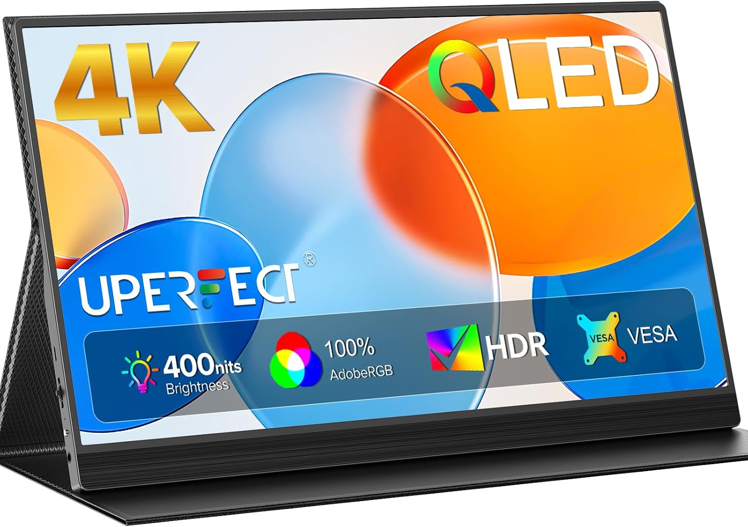 UPERFECT Portable Monitor 4K 15.6' QLED| 400 Nits Laptop Monitor | 3840 * 2160 UHD 100% AdobeRGB | 1MS FreeSync | USB-C & MINI HDMI | VESA & Stand | Travel Second Screen for Computer, Game Consoles
