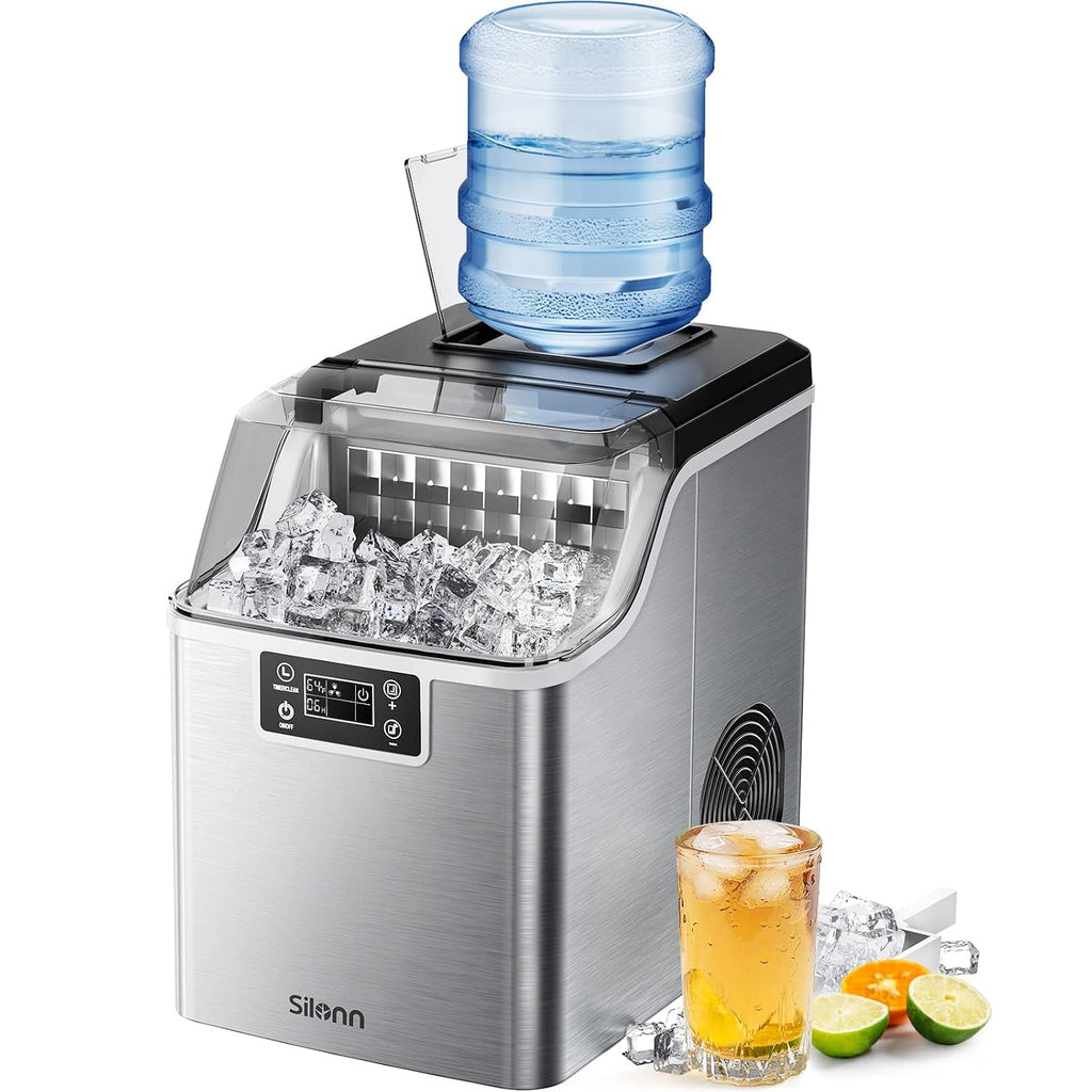 Silonn Countertop Ice Maker, 45lbs Per Day, 24Pcs Ice Cubes in 13 Min & Affresh Washing Machine Cleaner, 6 Month Supply, Cleans Front Load and Top Load Washers, Including HE