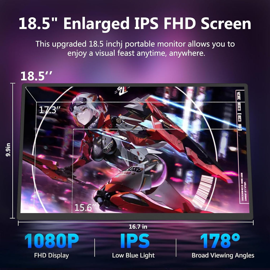 18.5 inch Portable Monitor + Sleeve 120Hz 1080P,100% sRGB FHD HDR USB HDMI with VESA Ultra Slim Portable Laptop Office Monitor,for Computer Switch Phone Game Devices