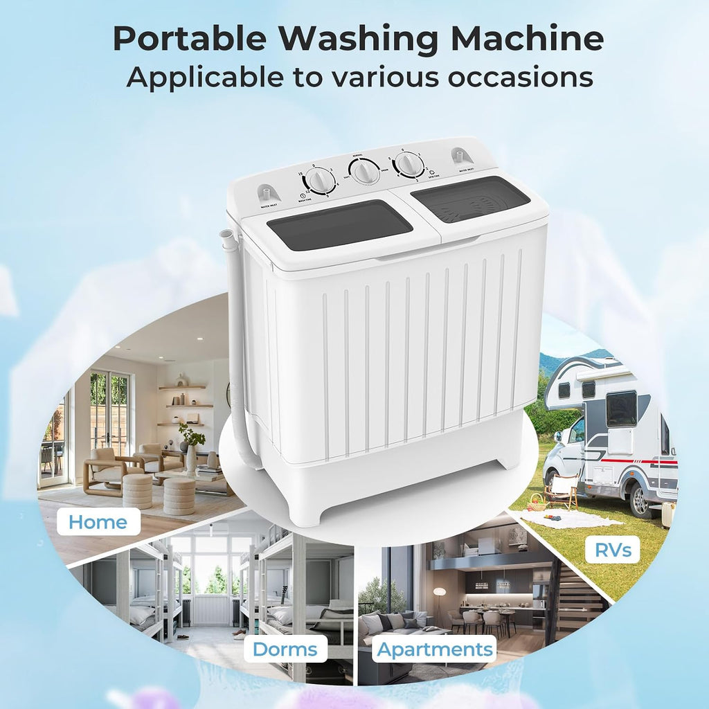 RELAX4LIFE Portable Washing Machine, Twin Tub 20 LBS Capacity, Compact Laundry Washer Machine w/Washer(12 lbs) & Spinner(8 lbs), Timer, Semi-Automatic Mini Washer and Dryer Combo for Apartment Dorm RV