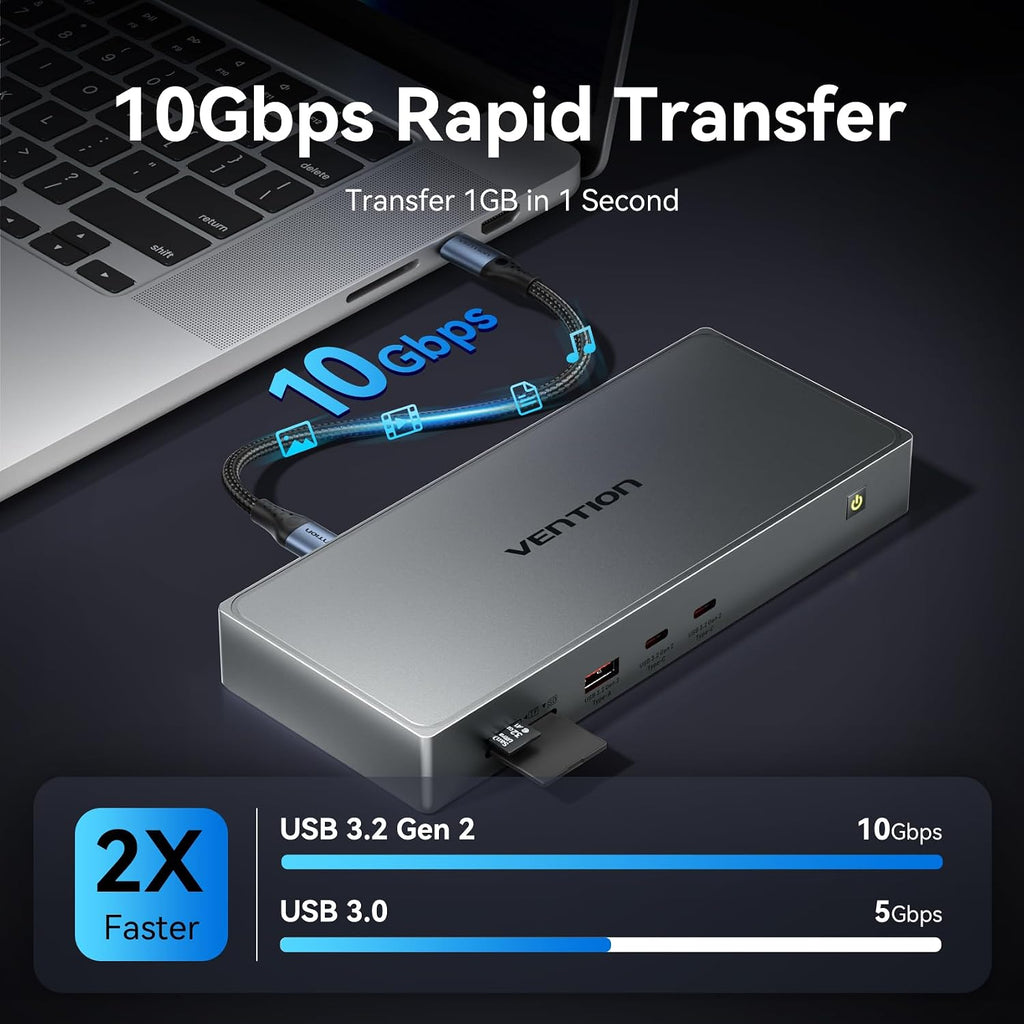 VENTION 11-in-1 DisplayLink Docking Station 3 Monitors with USB 3.2 A/C for MacBook/Dell/HP,USB C Laptop Docking Station Dual Monitor,4K@60Hz HDMI,DP,PD 100W, RJ45,SD/TF with USB-C Cable