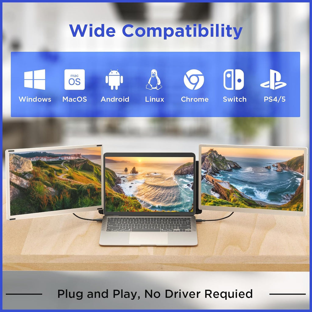Maxfree S6 Laptop Screen Extender, 15.6'' 1080P Monitor Extender, 11 Display Modes, Plug & Play, Detachable Screen Triple Monitor for Laptop 13'-17.3', Compatible with Mac/Windows/Android/Switch, Gold