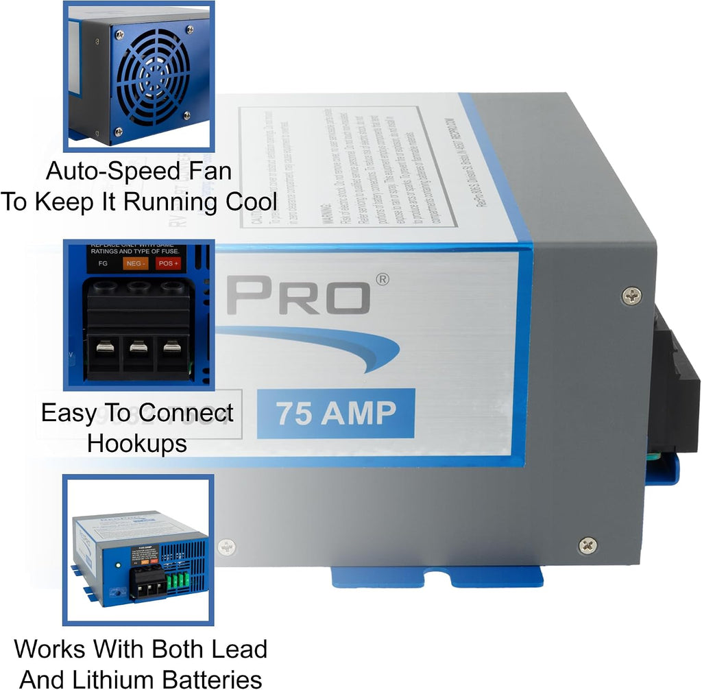 RecPro RV Converter 75 Amp | RV Power Converter & Battery Charger | 4 Stage Smart Charging | 120VAC to 12VDC | 13V to 16.5V Operating Range