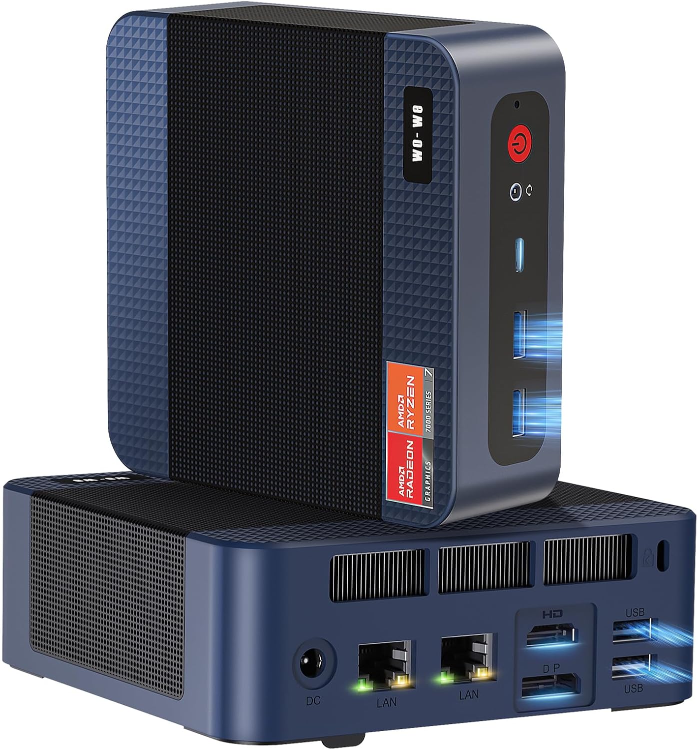 wo-we P8 MINI Gaming PC AMD Ryzen 5 7640HS (Upgraded 6600H/ 6800U) Mini Computer, AMD Radeon 760M 32GB RAM +1TB PCIe4.0 x4 SSD 6C/12T，Up to 8k， Triple Screen Display RJ45 LAN x2,Wi-Fi 6E/USB4/BT5.2