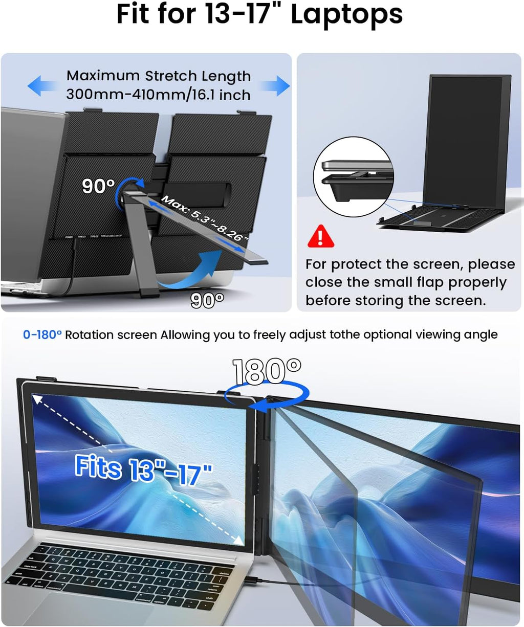 Cevaton Laptop Screen Extender, 14.1' Ultra-Slim & Lightweight Portable Monitor for 13'-17' Laptops, 1080P FHD Dual Monitor, One Cable Connection, Compatible with Wins/Mac/Android/Linux/Chrome