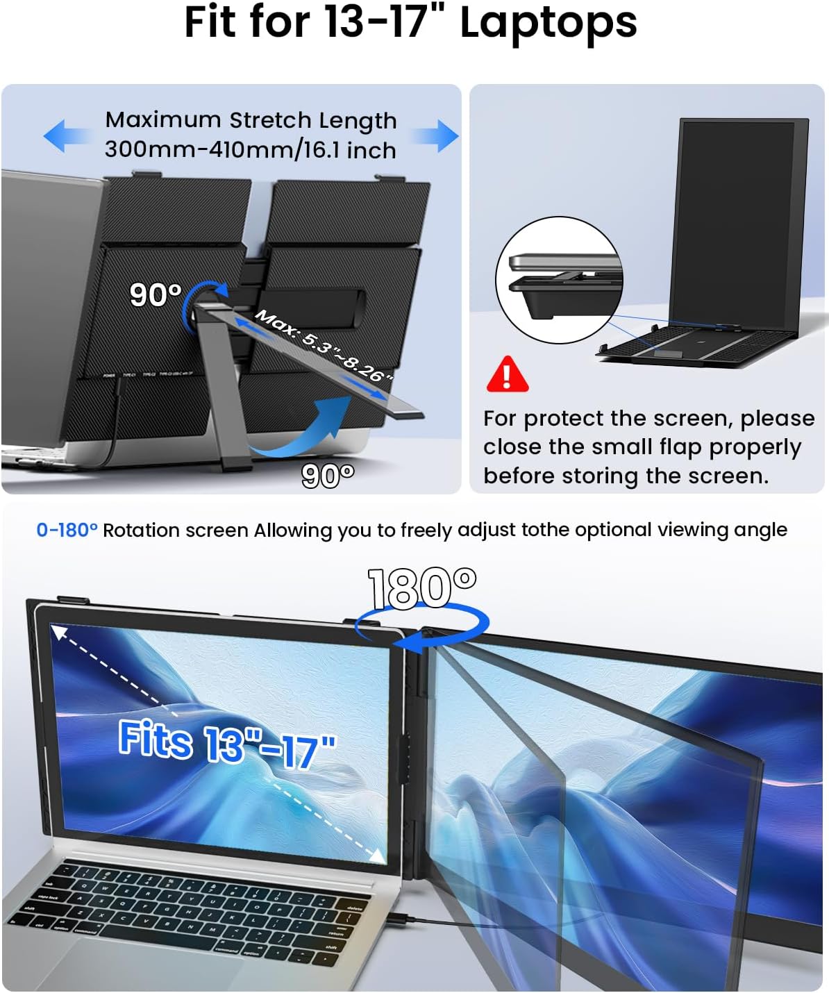 Cevaton Laptop Screen Extender, 14.1' Ultra-Slim & Lightweight Portable Monitor for 13'-17' Laptops, 1080P FHD Dual Monitor, One Cable Connection, Compatible with Wins/Mac/Android/Linux/Chrome