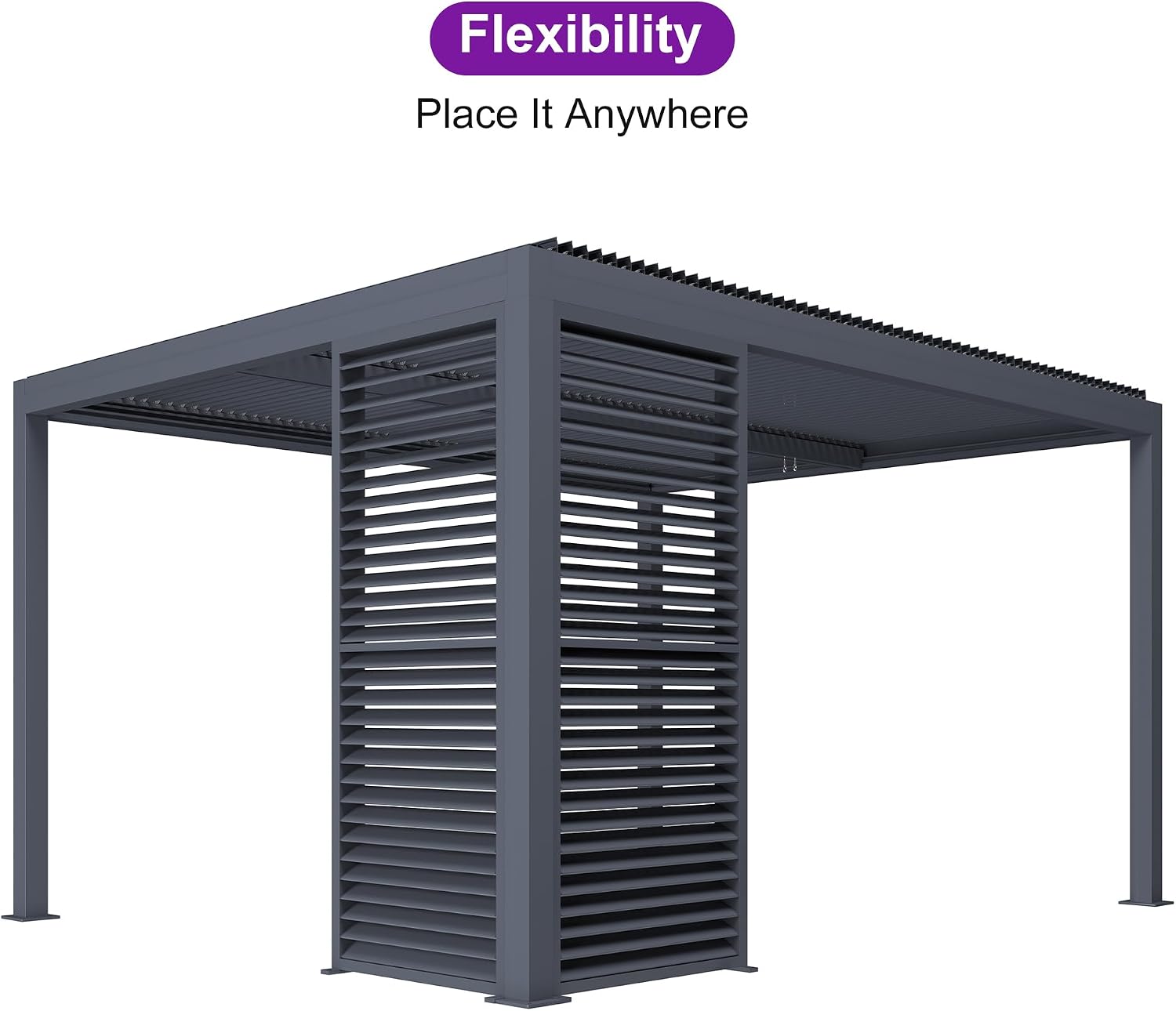 PURPLE LEAF Louvered Pergola 94AS 11' x 13' Outdoor Aluminum Pergola with Fixed Shutter Wall Adjustable Roof for Deck Backyard Grey Hardtop Gazebo, 1 Short Side