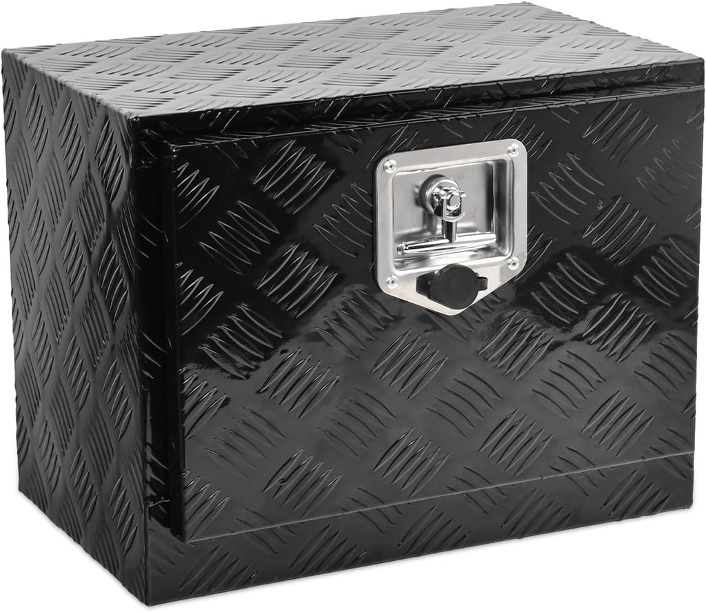 SSN 18'' Heavy Duty Aluminum Underbody Truck Box with T-Handle Latch,18 x 12 x 14 Inch Truck Trailer Underbed Tool Box with 5 Bar Tread Black for Storage and Organization.