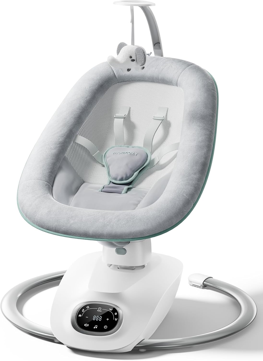 Momcozy CocoSway Electric Baby Swing for Infant, 180° Rotating Seat, 6 Parent-Like Sway Motions & 4 Speeds, Remote Control, Machine-Washable Cover, Grey
