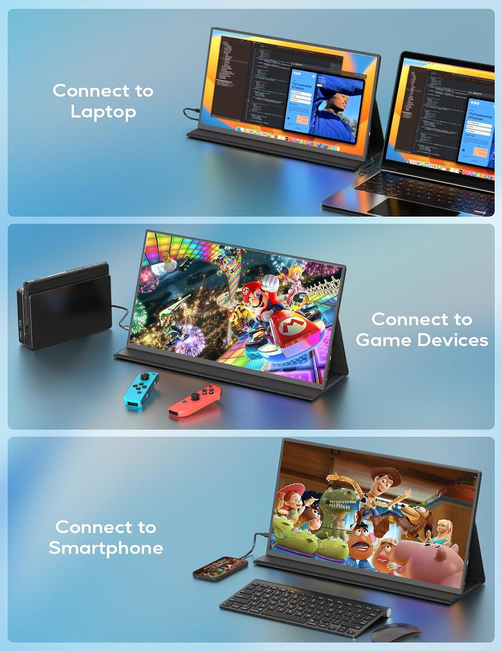 KEEPTIME 14.5' UHD IPS Matte Laptop Monitor, Slim Lightweight 1500:1 Dual USB-C HDMI Computer Gaming Display with Speakers, Travel Monitor for PC Phone PS5/4 Xbox Switch