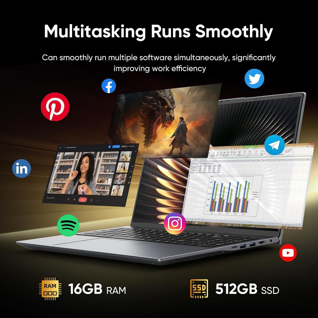 EYY 16' Laptop Computer Intel Core i5 Processor, Win 11 Pro Laptop 16GB RAM 512GB SSD, 1920 x 1200 FHD 16:10 Display, Office Suite Notebook with Backlit Keyboard, Student Business Work Laptops