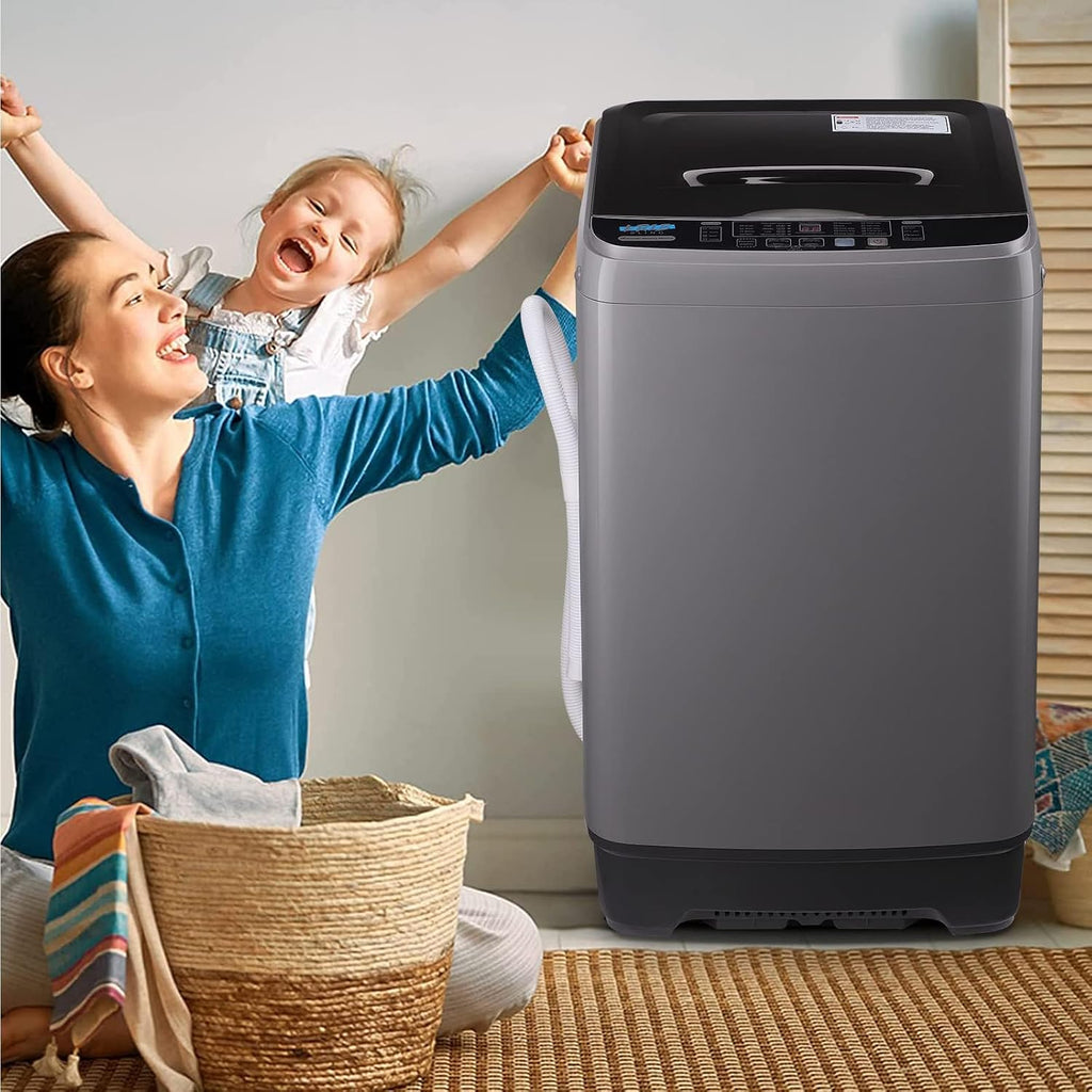 17.7 lbs Full Automatic Washing Machine with LED Display Compact Washing Machine with Drain Dump, 10 Wash Programs and 8 Water Levels Ideal for Dorms, Apartments, RV, Grey