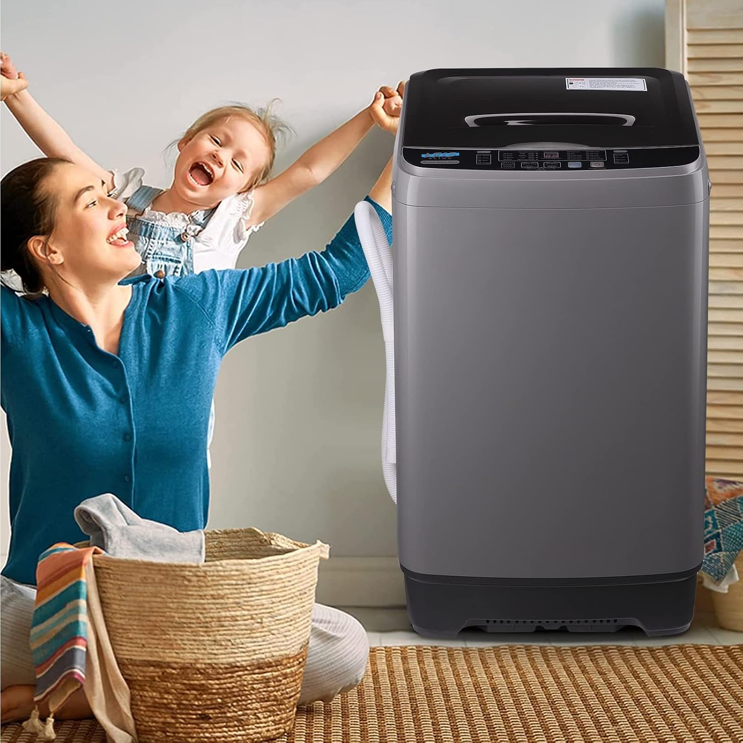 17.7 lbs Full Automatic Washing Machine with LED Display Compact Washing Machine with Drain Dump, 10 Wash Programs and 8 Water Levels Ideal for Dorms, Apartments, RV, Grey