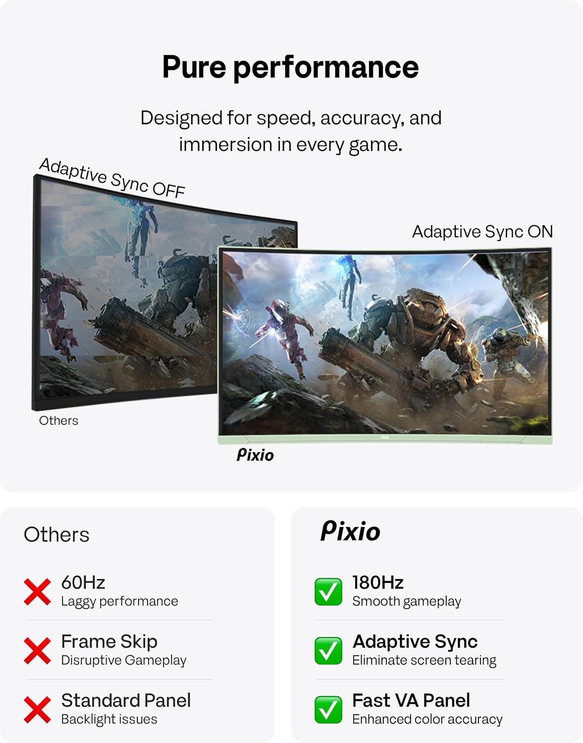 Pixio PXC278 Wave Mint Green 27 inch 180Hz Refresh Rate QHD 1440p Resolution 1650R Curved Fast VA Panel 1ms GTG Response Time Adaptive Sync HDR Curved Gaming Monitor