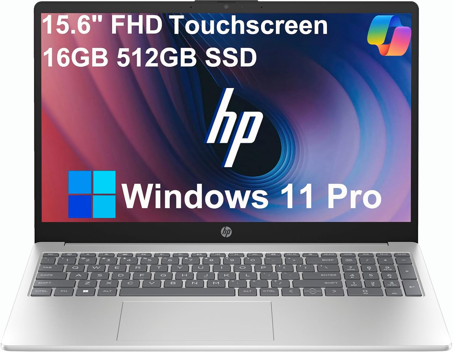 HP 15 Laptop (15.6' FHD Touchscreen, Intel Core i5-1334U (> i7-1255U), 16GB RAM, 512GB SSD) for Business, Students, Home, 10-Hour Long Battery Life, Webcam, Wi-Fi 6, Numpad, Fast Charge, Win 11 Pro