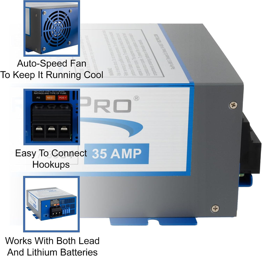 RecPro RV Converter 35 Amp | RV Power Converter & Battery Charger | 4 Stage Smart Charging | 120VAC to 12VDC | 13V to 16.5V Operating Range