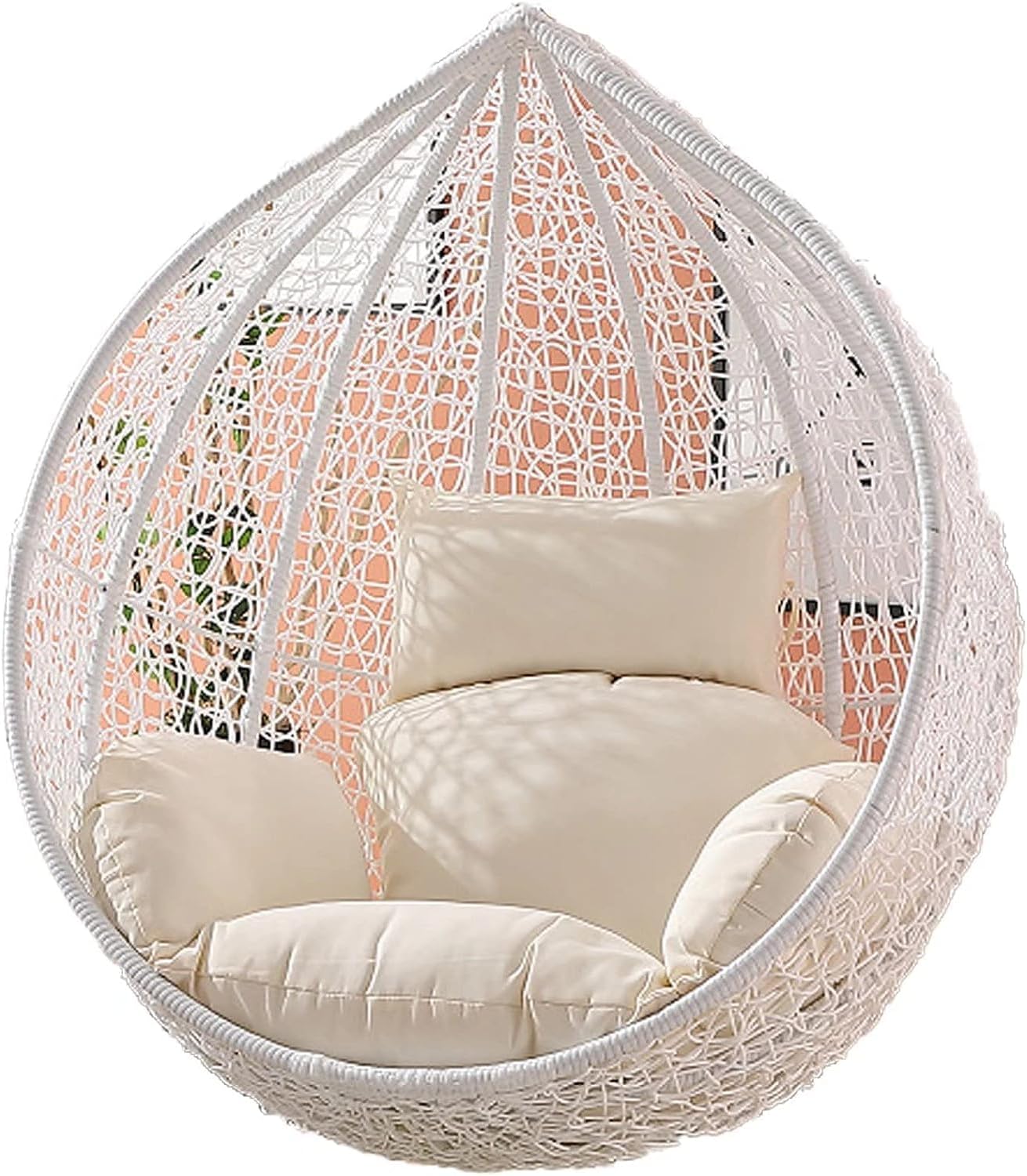 ETomey Hanging Basket Chair Cushion, Egg Chair Replacement Cushion, Waterproof & Sun-Resistant, 8in Thick Memory Foam, 49'W x 58'L x 8'H, White, Boho Style, Indoor & Outdoor