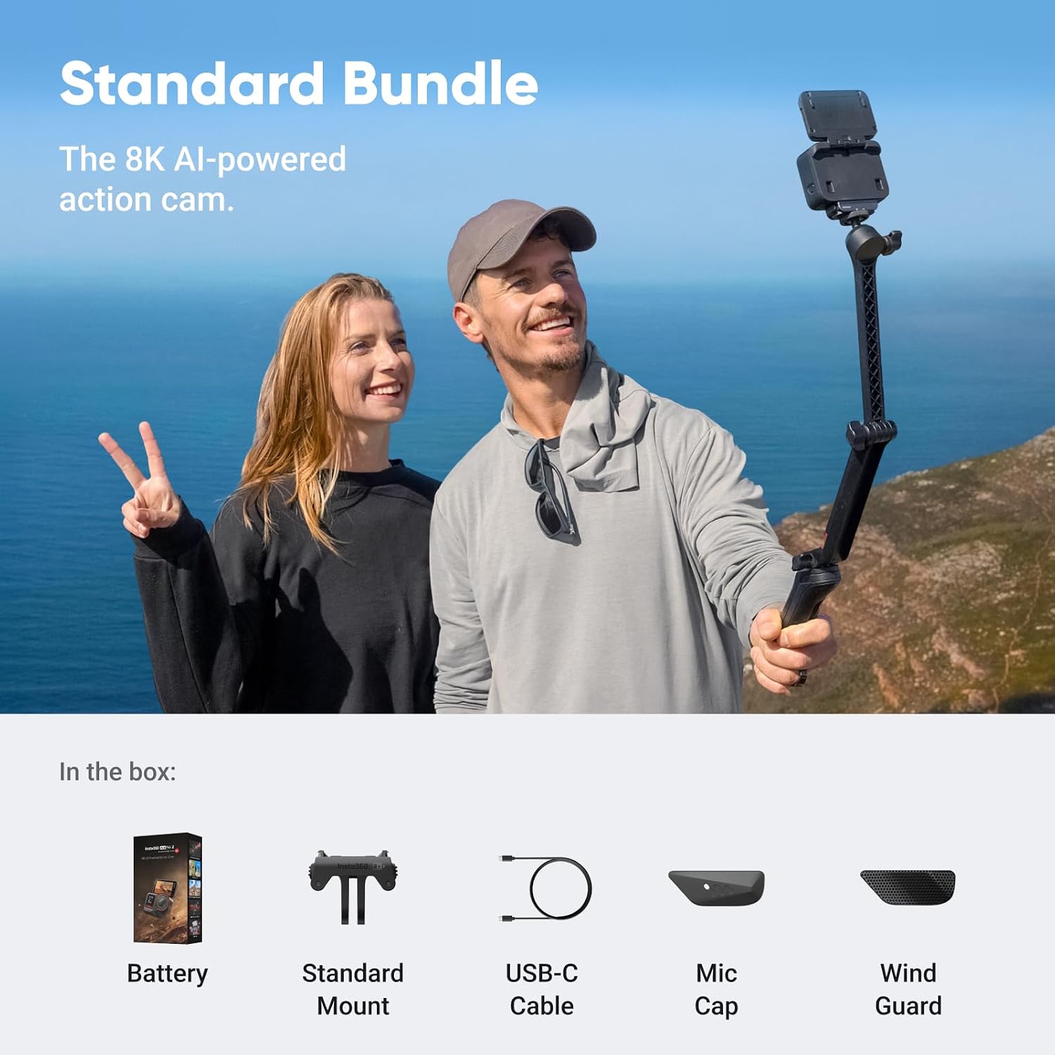 Insta360 Ace Pro 2 Single Battery Bundle - 8K Waterproof Action Camera Co-Engineered with Leica, 1/1.3' Sensor, Dual AI Chip, Leading Low Light, Superior Audio, Flip Screen & AI Editing for Vlogs