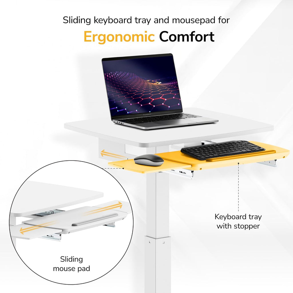 Mount-It! Height Adjustable Rolling Laptop Desk with Keyboard Tray, Mobile Sit-Stand Computer Cart with Wheels, Small Standing Desk for Home, Office, or Classroom, 23.6' x 20.5', White