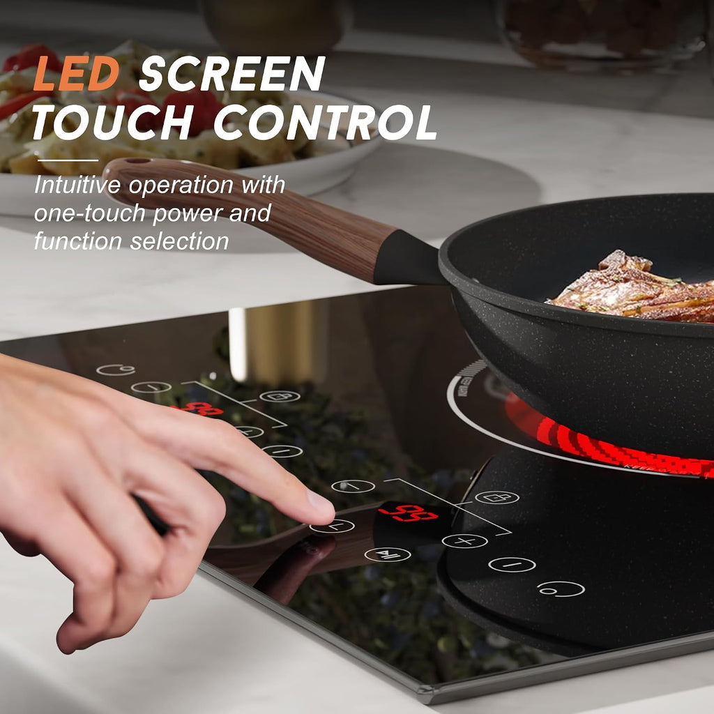2 Burner Electric Cooktop, 110v Electric Stove with Plug, 12 Inch Countertop & Built-In Portable Electric Stove, 9 Levels of Power, 2000W, Touch Control, Safety Lock, Timer, Pause Function, Karienvir