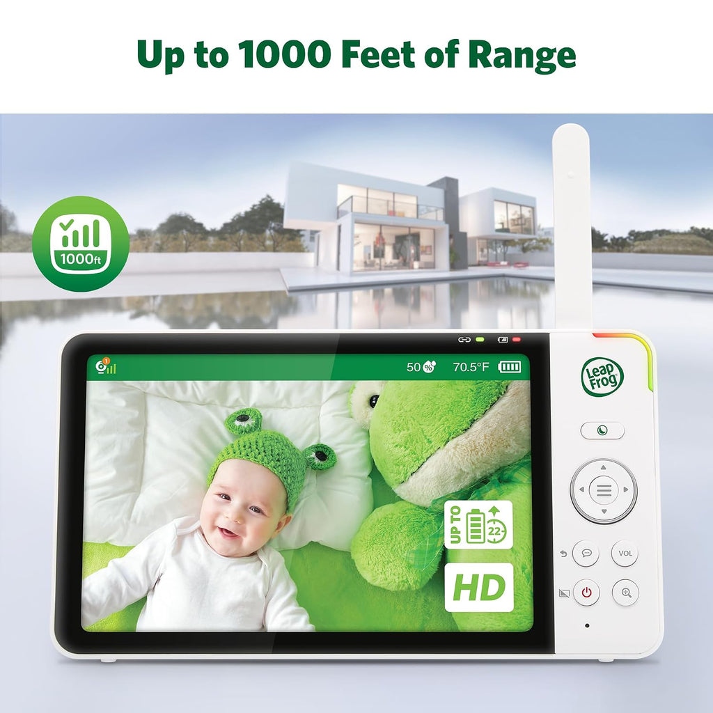 LeapFrog LF920-2HD 2-Camera Video Baby Monitor with 7' HD Screen - Split Screen, 1080p Color Night Vision, 360° Pan Tilt 8X Zoom, Night Light, Temp & Humidity Sensor, 1000ft Range - No WiFi Needed