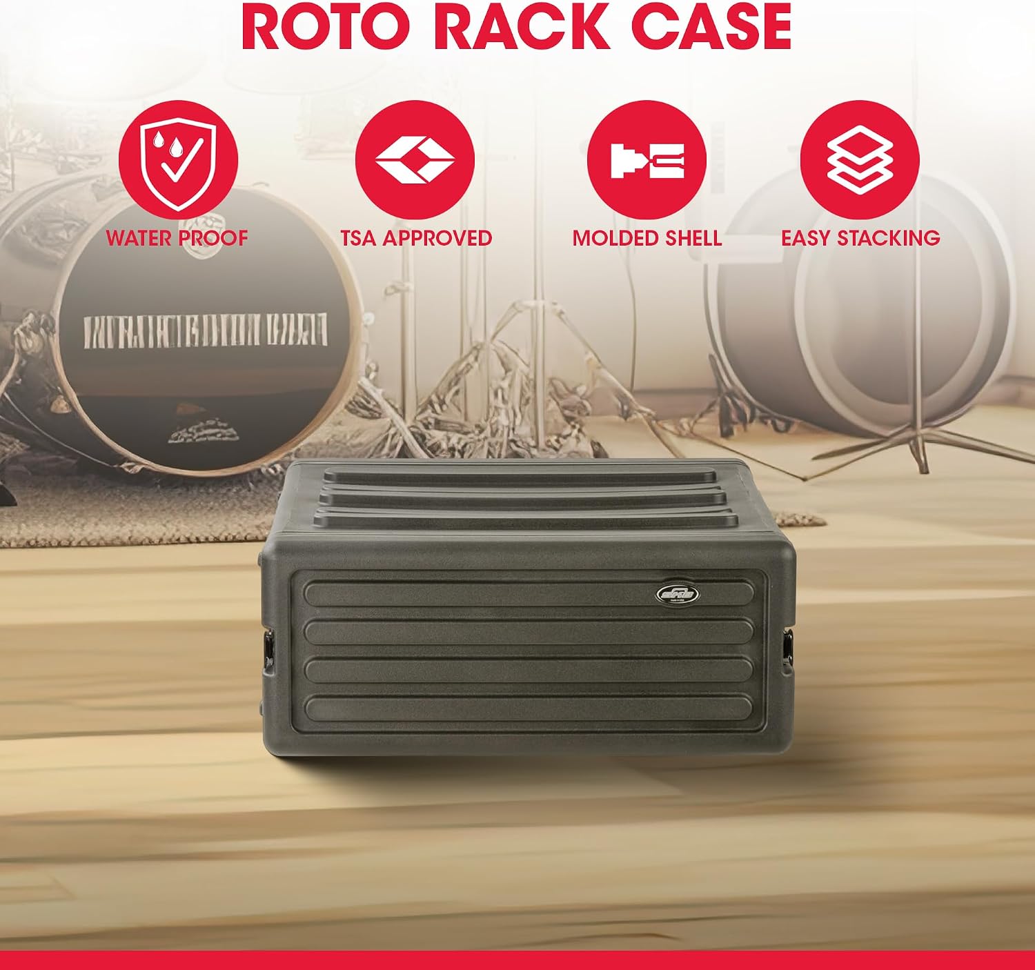 SKB 4U Roto Rack Case - Durable Polyethylene Gear Protector, Stackable, Waterproof with Twist Latches & Rubber Feet for Musicians, DJs, and A/V Equipment - Secure Transport & Storage Solution