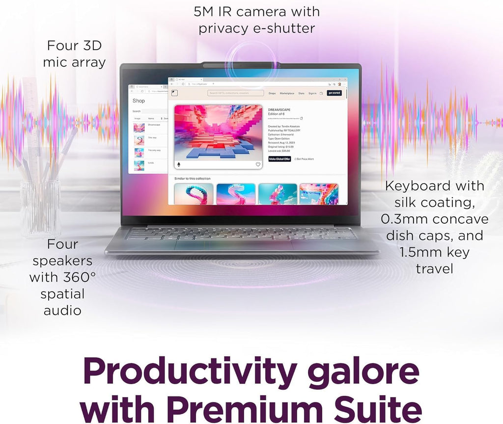 Lenovo Slim 7i Aura Edition Copilot+ PC with Intel Core Ultra 7 258V Processor, 14' 100% DCI-P3 OLED Touchscreen, 32GB LPDDR5X-8533MT/s Memory, 1TB SSD, Wi-Fi 7, 5MP RGB+IR Cam, and Win 11 Pro