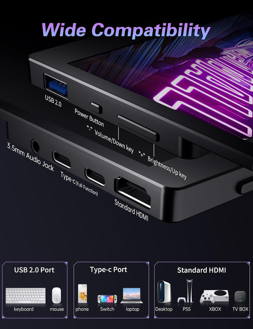 CAPERAVE Portable Monitor 17.3' 144Hz, FHD 100% sRGB HDR Portable Gaming Monitor, Travel Monitor with Kickstand & Speakers, USB-C HDMI External Screen for Laptop Mac Xbox Switch PS5/4